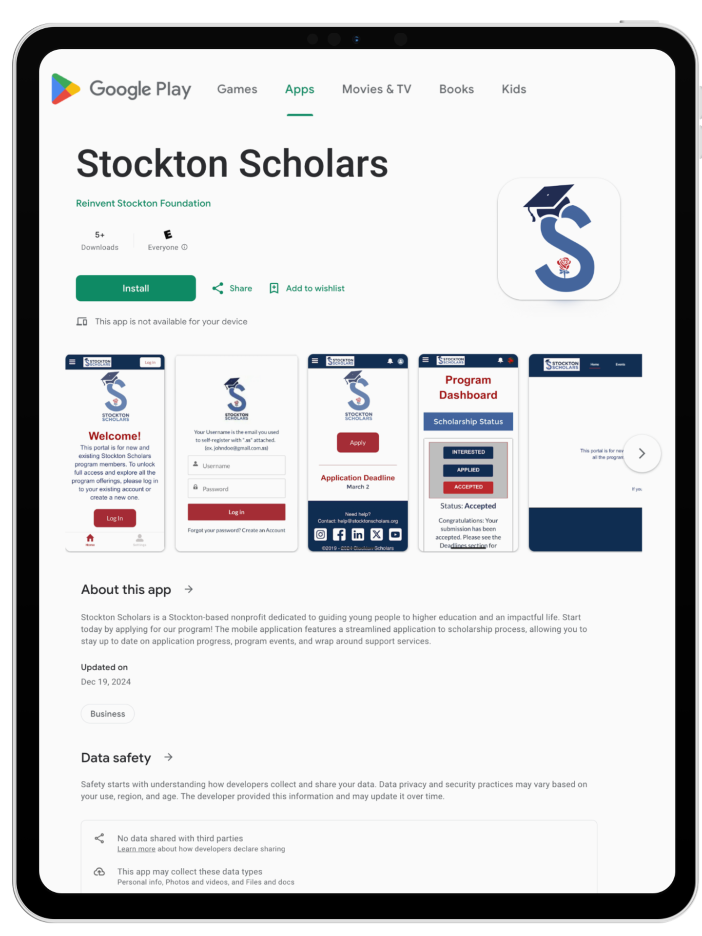 ipad image of Stockton Scholars Apply on Google Play App